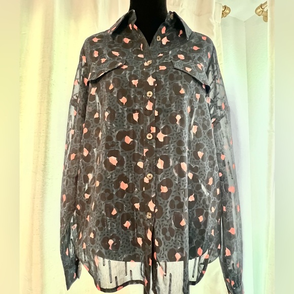 The Korner Blue and Pink Patterned Sheer Blouse - Picture 1 of 5
